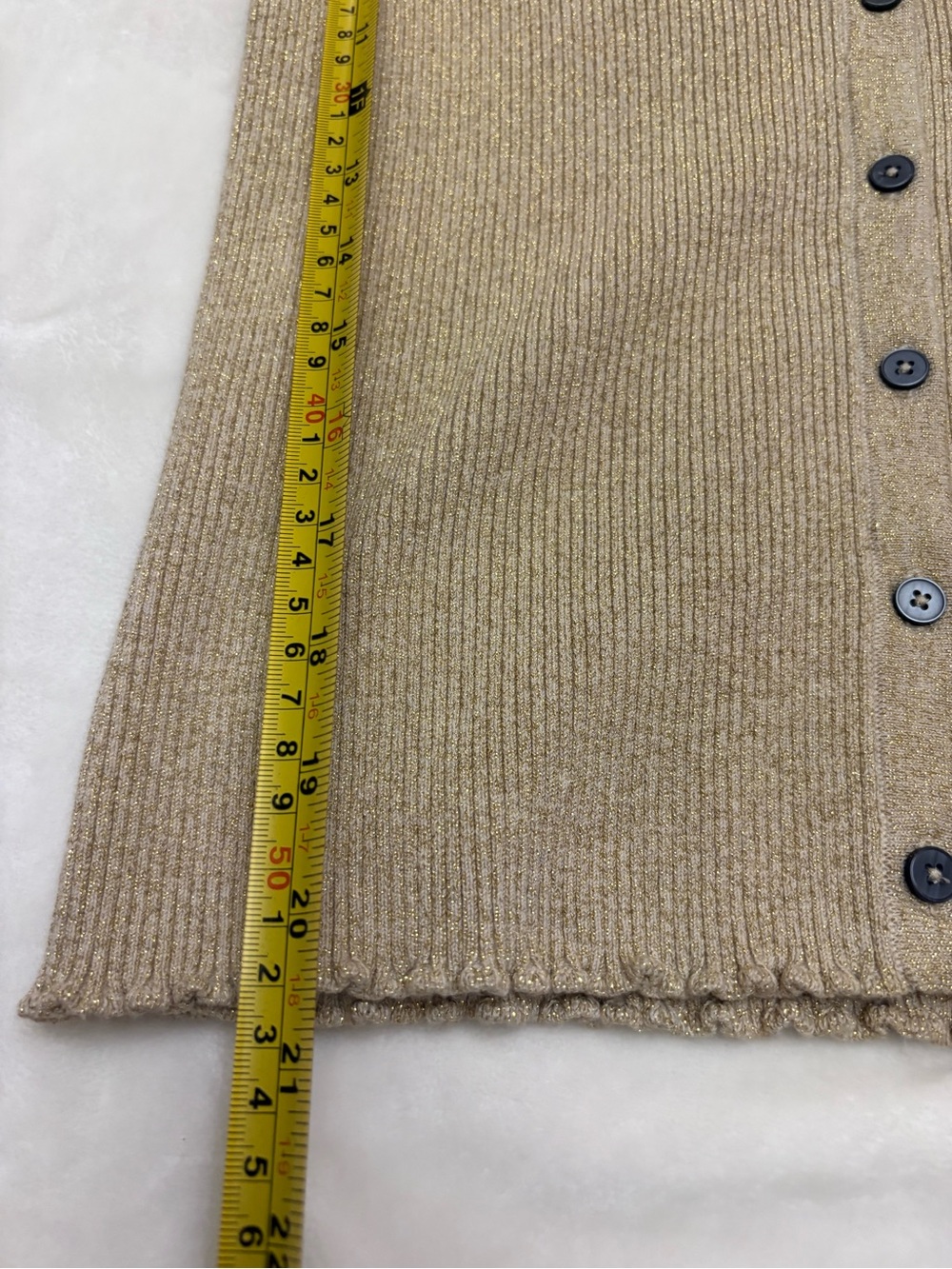 Boden Sparkle Rib Collared Cardigan medium shimmer Gold Metallic retro quiet lux - Picture 7 of 11